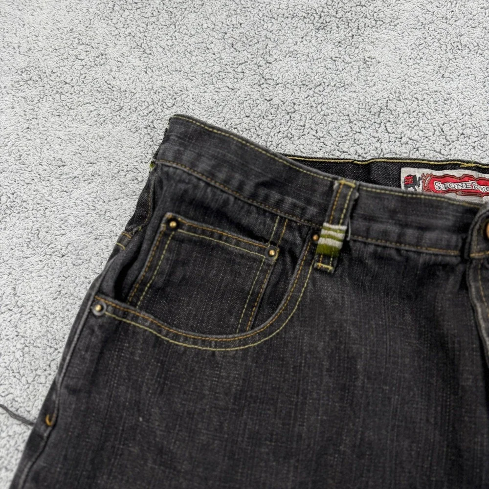 Stone Touch Jeans Mens 34 Black Denim Geisha Kimono Japanese Style Cut Off READ